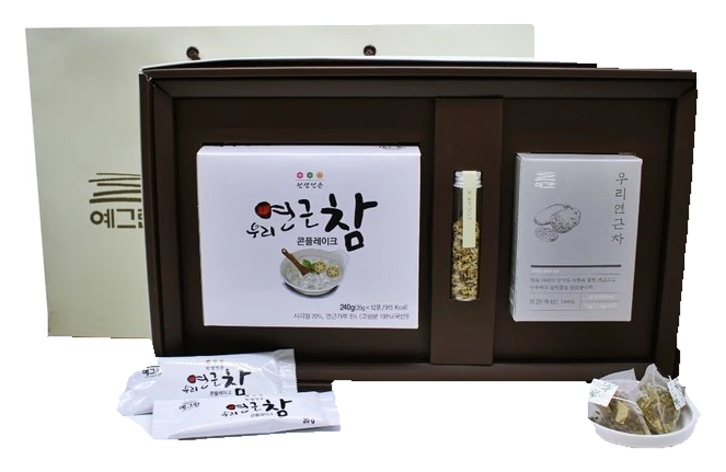 연근참 웰빙차 선물세트 (연근차) 연근참 12포 + 차 실제 제품