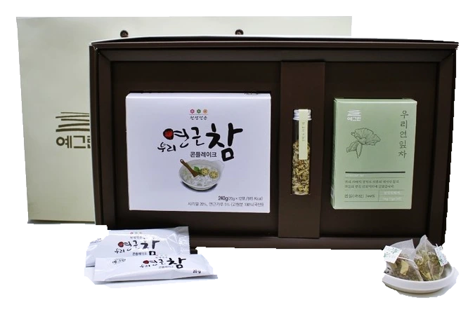 연근참 웰빙차 선물세트 (삼각티백) 연근참 12포 + 차 실제 제품