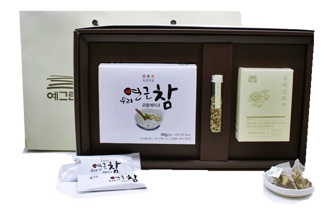 연근참 웰빙차 선물세트 (연화차) 연근참 12포 + 차 실제 제품